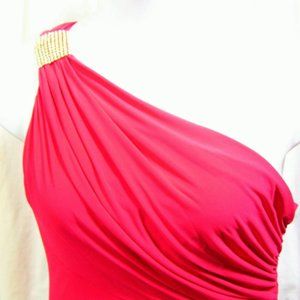 Betsy & Adam Coral Red Evening Gown Prom dress Size 14 NWOT